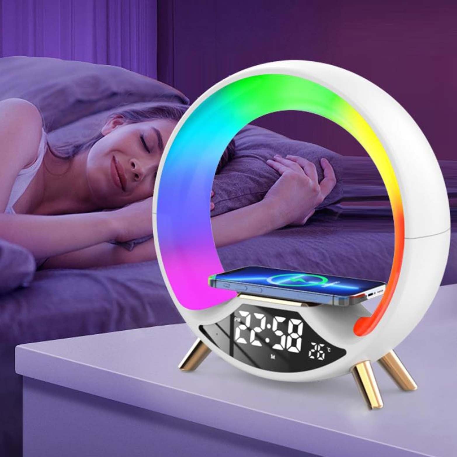 Lampe O Light – Haut-Parleur Bluetooth Multifonction avec Charge Sans Fil 3-en-1 et Veilleuse