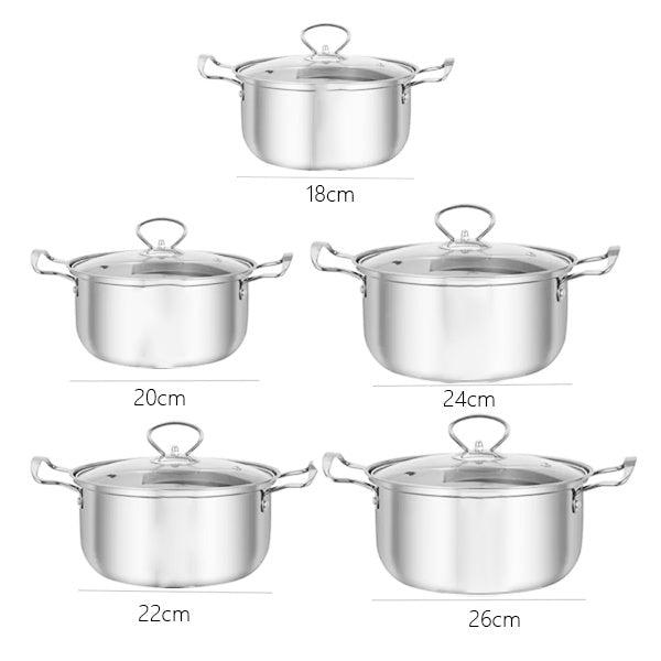 Ensemble de 5 casseroles en acier inoxydable avec couvercles en verre
