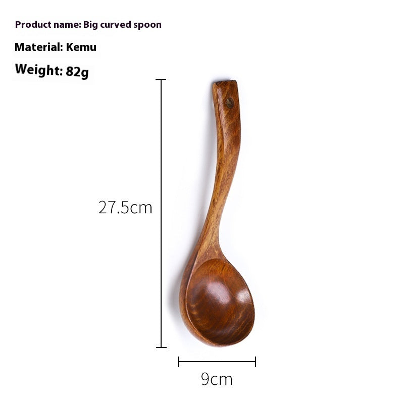 Grande Cuillère de Cuisine en Bois Naturel à Long Manche